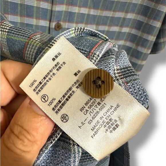 Men's Tommy Bahama Blue green Plaid Short Sleeve button down Shirt 100% silk Lg - Picture 6 of 7